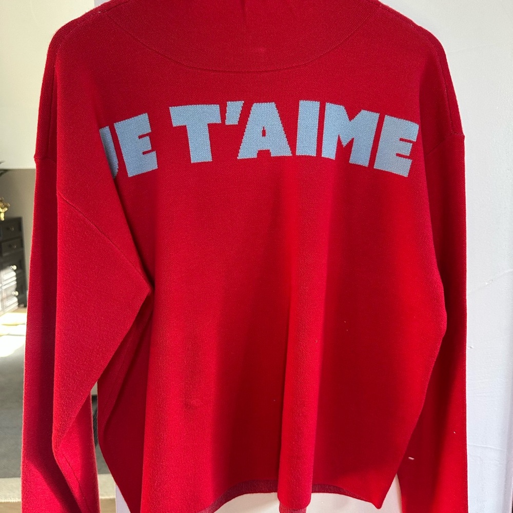 Maeve Red Crew Neck Sweater with Vibrant Design